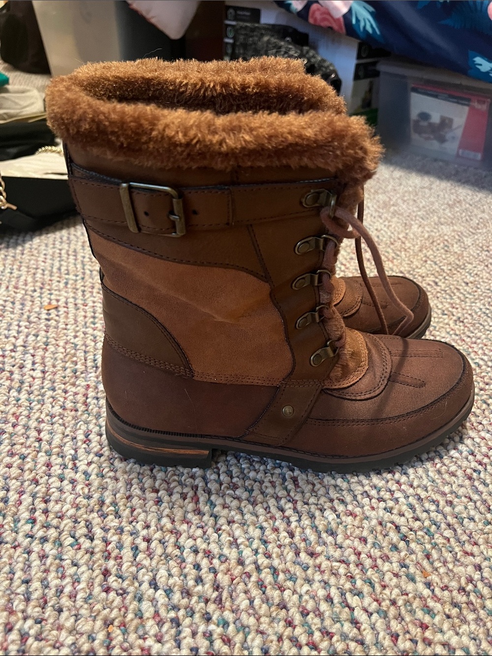 Cozy Faux-Fur Trim Lace-Up Winter Boots - Brown
